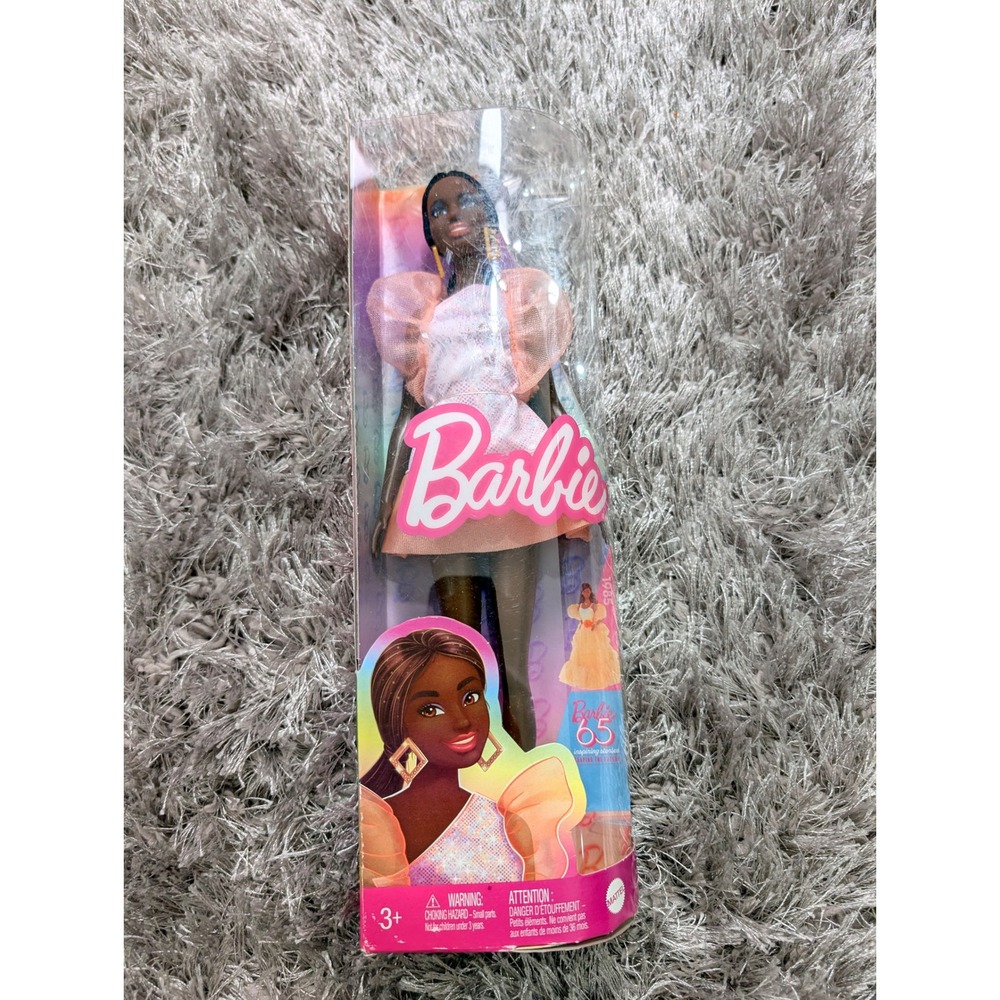 Barbie Fashionistas Doll #216 with Tall Body,‎ Black Straight Hair & Peach Dress